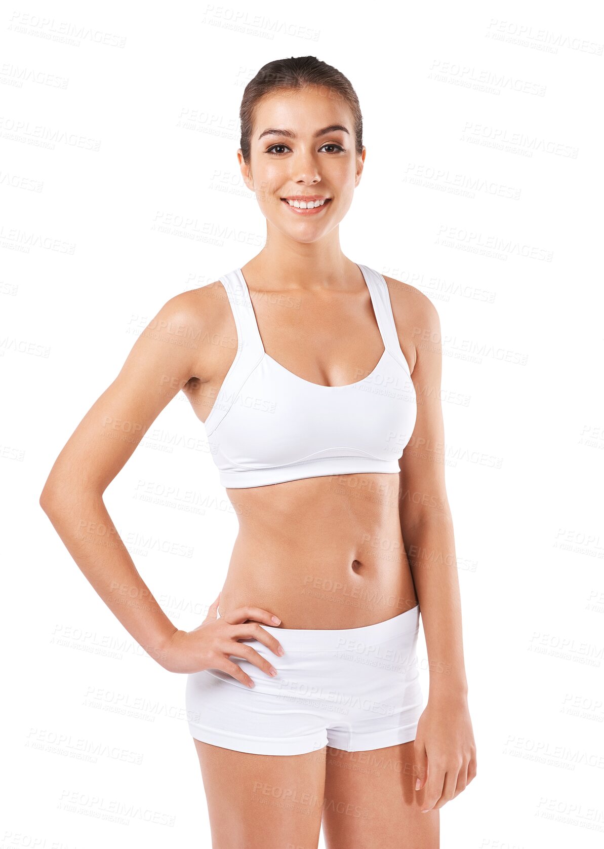 Buy stock photo Fitness, health and portrait of woman with confidence on isolated, png and transparent background. Sports, wellness and happy female person in underwear for exercise, training and weightloss workout