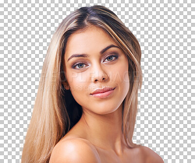 Buy stock photo Makeup, beauty and portrait of natural woman on isolated, png and transparent background for skincare. Dermatology, spa aesthetic and face of female person for facial treatment, cosmetics or wellness