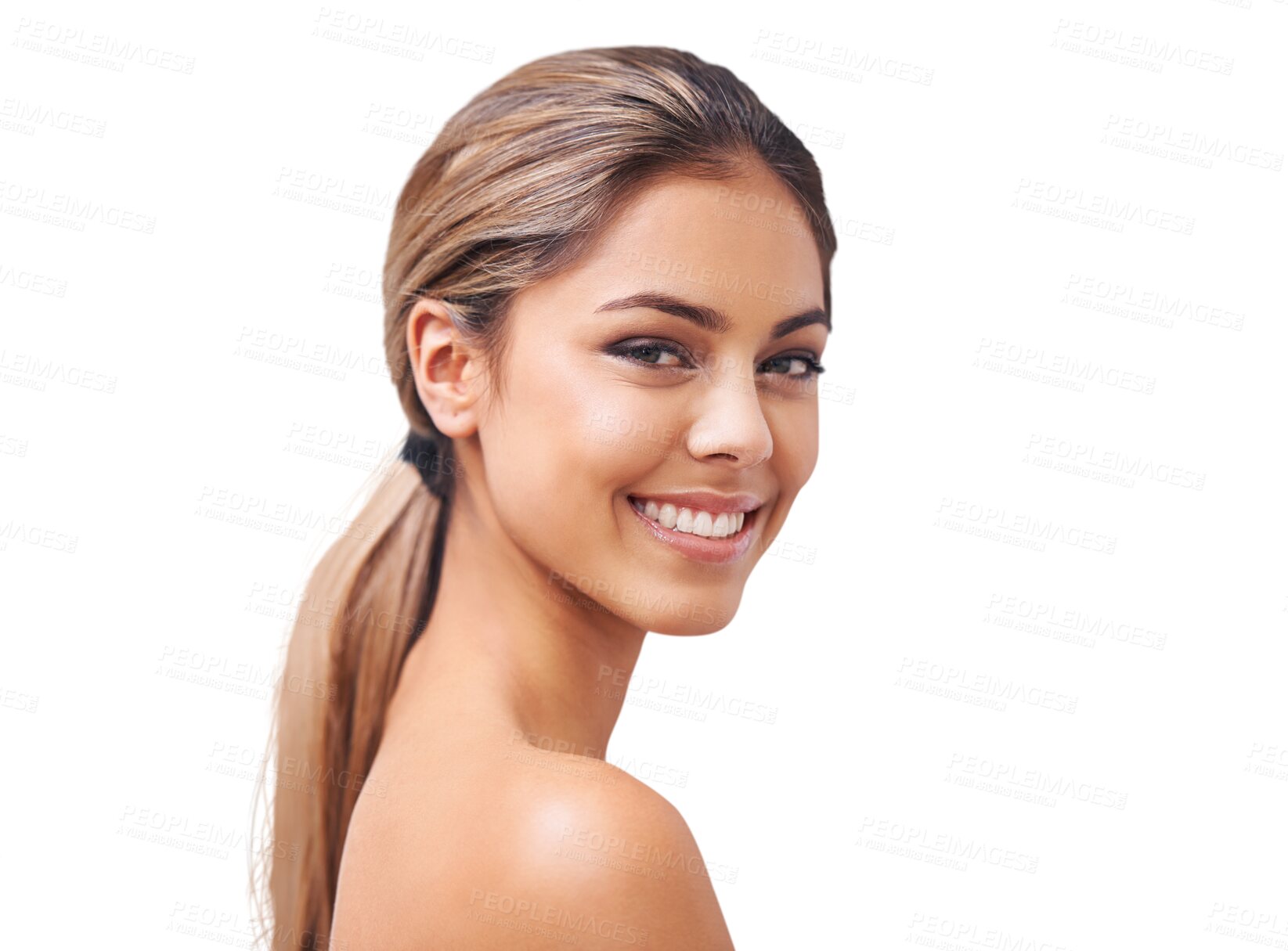 Buy stock photo Skincare, beauty and portrait of natural happy woman on isolated, png and transparent background. Dermatology, spa aesthetic and face of female person for facial treatment, cosmetics and wellness