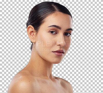 Buy stock photo Woman in portrait, face and beauty, makeup with natural cosmetics isolated on transparent png background. Cosmetic care, skin glow and facial, female model with anti aging skincare and dermatology