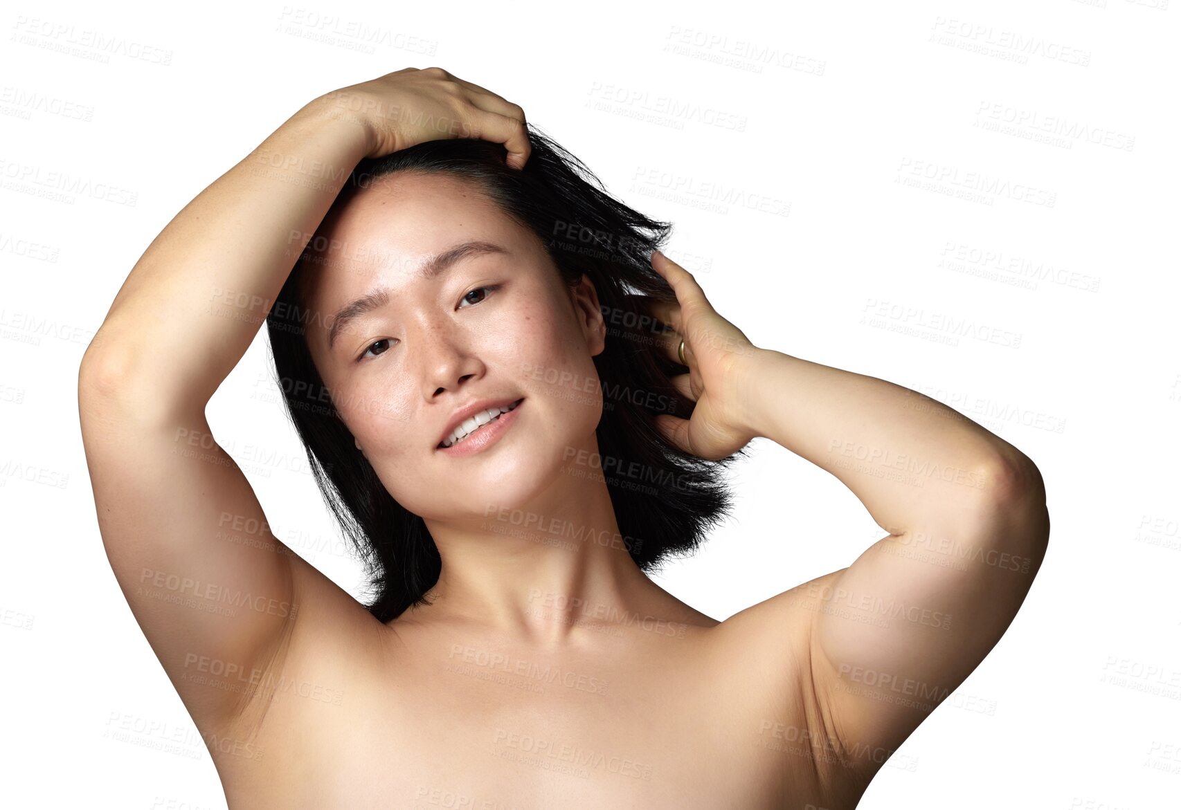 Buy stock photo Beauty, skincare and portrait with face of asian woman on transparent background for cosmetic, spa and self care. Natural, glow and health with female person isolated on png for dermatology treatment