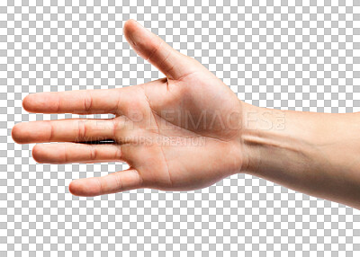 Buy stock photo Person, handshake or hello for collaboration or support isolated on transparent png background. Zoom of negotiation, palm or shaking hands gesture for partnership offer, welcome or networking success