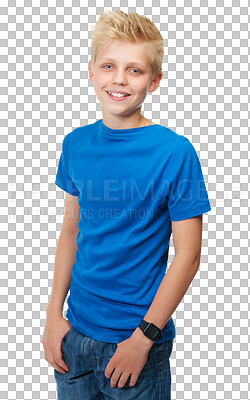 Buy stock photo Portrait, kids and fashion with a casual boy isolated on a transparent background in trendy clothes. Children, style and fashionable with a confident male teenager posing in casual clothing on PNG