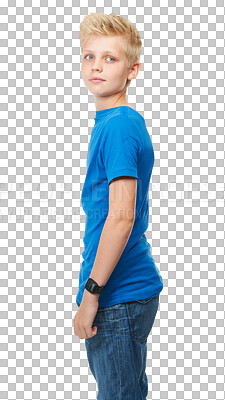 Buy stock photo Model, kids and fashion with a fashionable boy isolated on a transparent background in trendy clothes. Children, style and confident with a casual male teenager posing in casual clothing on PNG