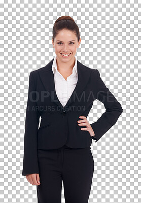 Buy stock photo Portrait, confident and business woman or happy, excited and professional worker on transparent, isolated or png background. Face, smile and corporate consultant, agent or employee working in legal