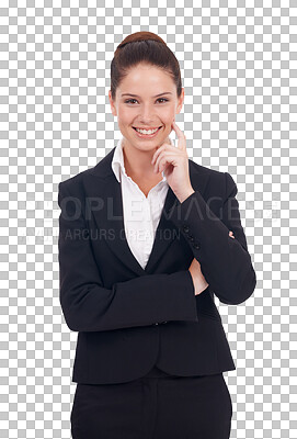 Buy stock photo Portrait, business and professional with a woman lawyer isolated on a transparent background for legal advice. Corporate, law and trial with a female attorney in a suit on PNG for judicial work