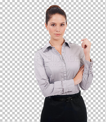 Buy stock photo Confident, portrait of a businesswoman and isolated against a transparent png background. Elegance or proud, professional and accountant female person posing for success or confidence from Germany