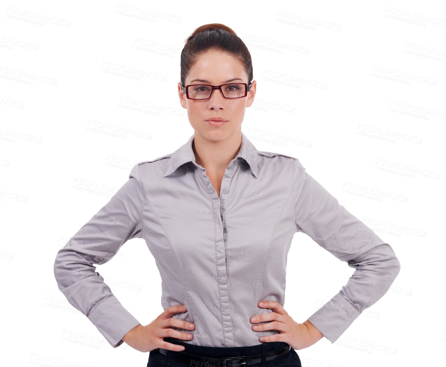 Buy stock photo Professional, woman and focus and confident with glasses in png or isolated and transparent background with accountant. Business female, serious face and spectacles for success at work and assertive.