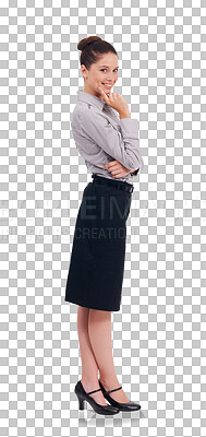 Buy stock photo Portrait, corporate and smile with a business woman isolated on a transparent background as a law advocate. Happy, legal and professional with a young female lawyer on PNG for a judicial legal trial