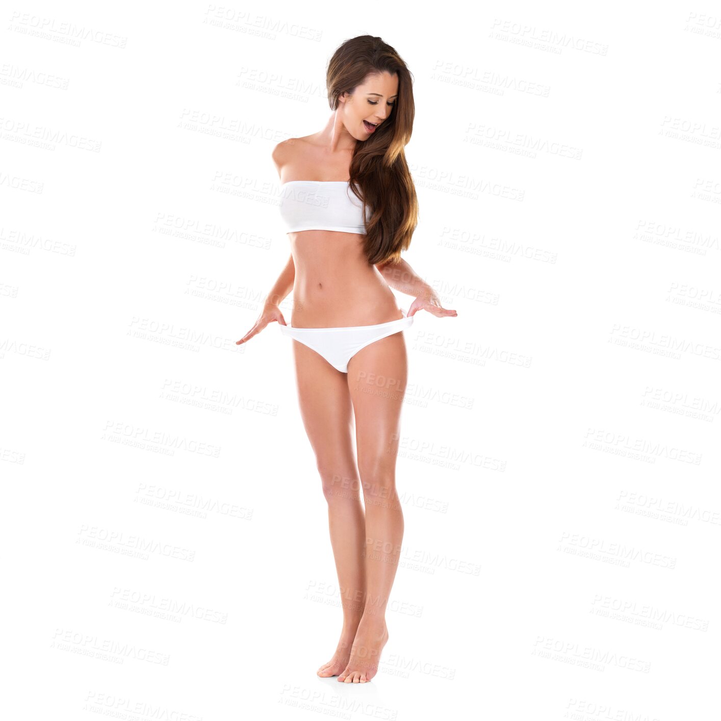 Buy stock photo Skincare, body of woman in a bikini and isolated against a transparent png background for selfcare. Cosmetology or beauty cosmetics, confident and female person in underwear posing for healthy skin