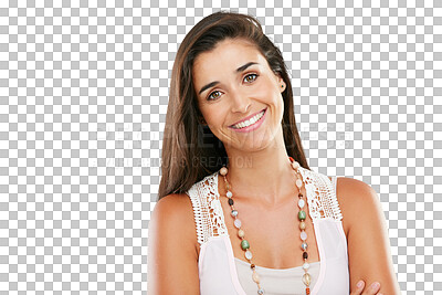 Buy stock photo Fashion, face and smile of woman isolated on a transparent png background. Portrait, happiness and style of young female person from Australia with positive mindset, casual clothes and trendy outfit.