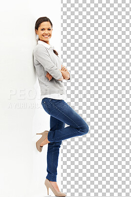 Buy stock photo Arms crossed, portrait and business woman to relax on break, working or standing with casual pose on transparent, isolated or png background. Consultant, agent or happy worker with confident mindset