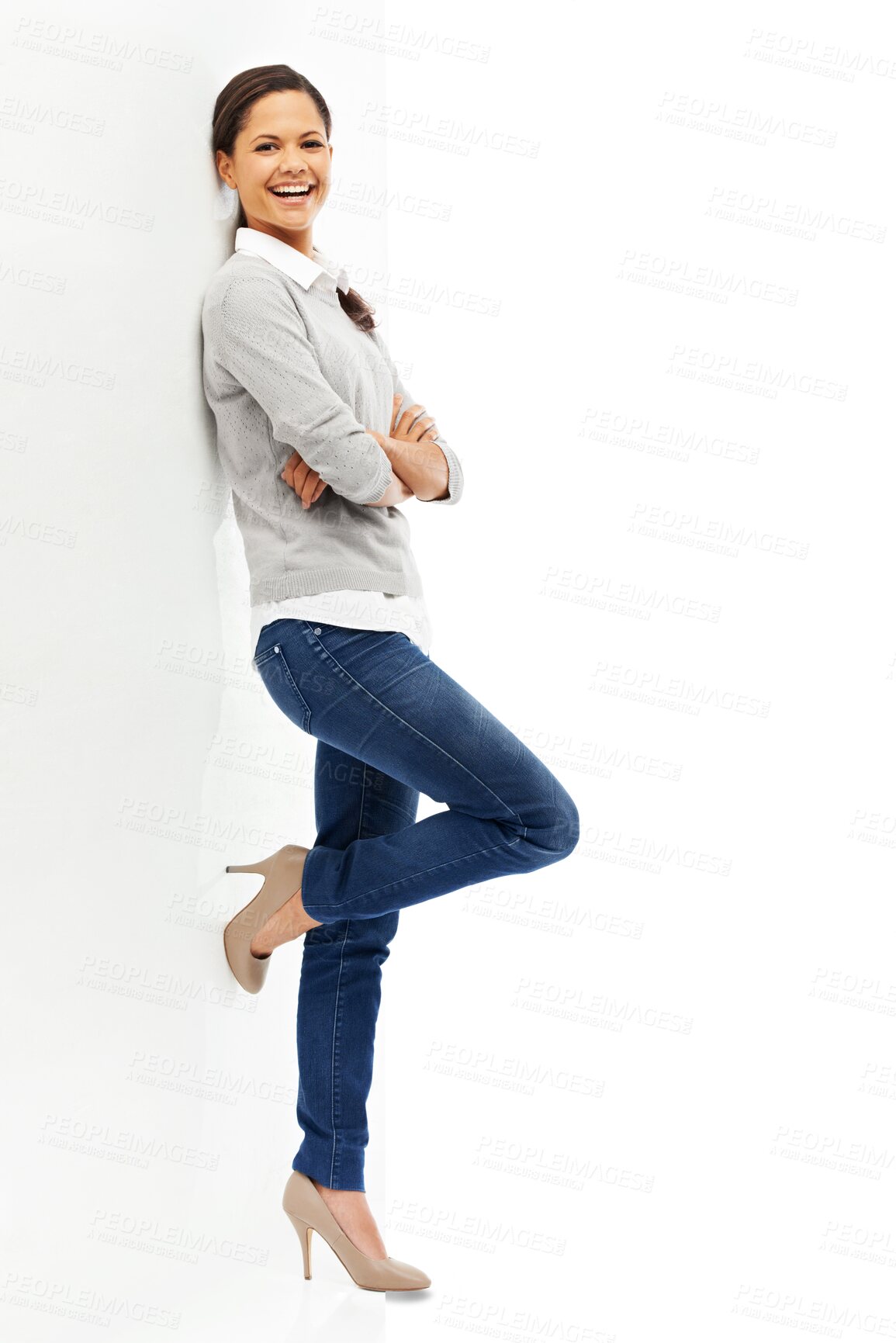 Buy stock photo Arms crossed, portrait or business woman to relax on break, working or standing with casual pose on transparent, isolated or png background. Consultant, agent or worker leaning with confident mindset