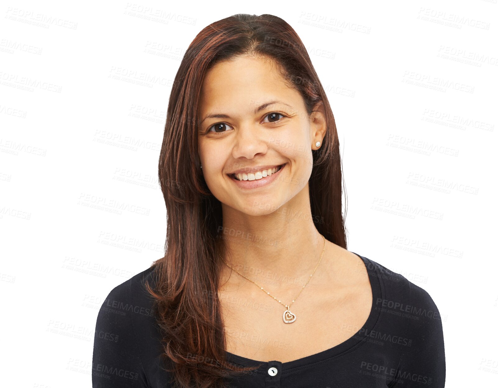 Buy stock photo Happy woman, face and portrait smile for natural beauty standing isolated on a transparent PNG background. Female person smiling in happiness, confidence or proud with positive attitude or ambition