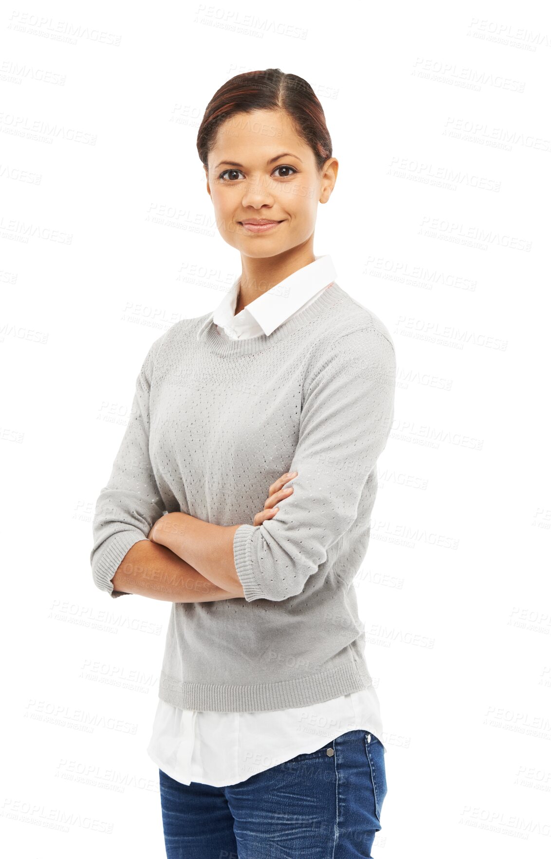 Buy stock photo Fashion, smile or portrait of businesswoman with arms crossed isolated on transparent png background. Leader, confident or proud female worker smiling with elegance, elegant clothes or classy style 