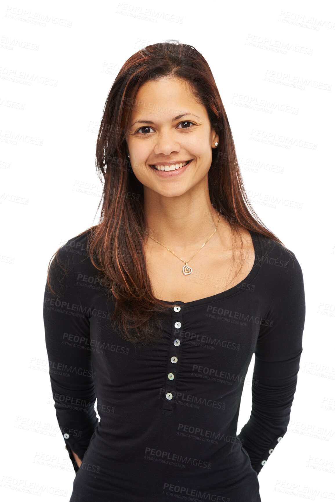 Buy stock photo Woman, portrait and girl with confidence or smile png or isolated and transparent background. Fashion, female person and happy face is proud and stylish with positive mindset and with clothes.