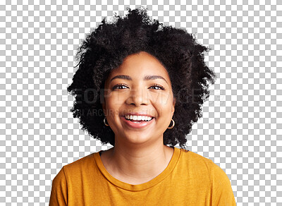 Buy stock photo Student, African woman and portrait with smile, happiness and confidence for education, college or learning on transparent, isolated or png background. Girl, face and person excited for university