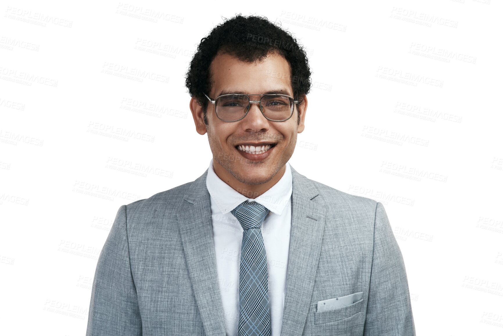 Buy stock photo Portrait, business man and happy accountant isolated on a transparent png background. Face, entrepreneur and professional auditor in glasses from Brazil with pride for career, corporate job and smile