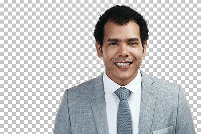 Buy stock photo Face, business man and happy accountant isolated on a transparent png background. Portrait, entrepreneur and professional auditor in suit from Brazil with pride for career, job or success mindset.