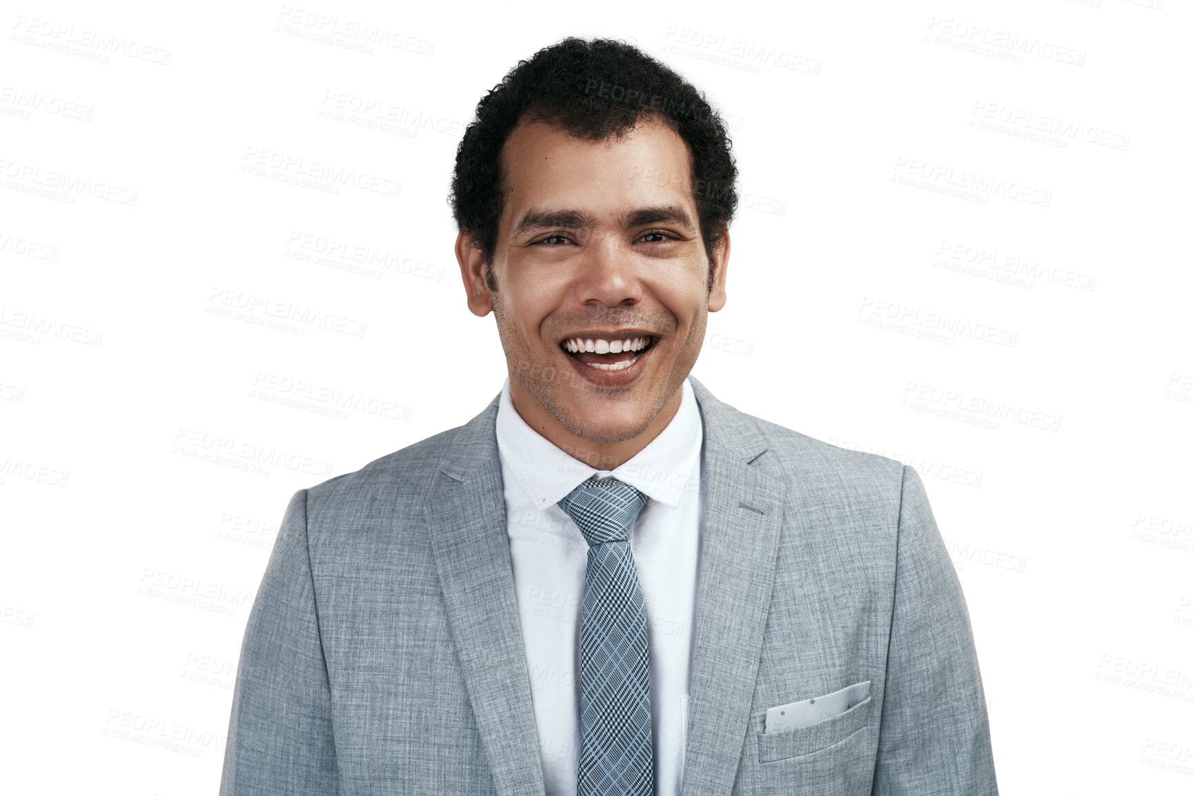 Buy stock photo Portrait, funny and business man laughing isolated on a transparent png background. Face, professional entrepreneur and excited male person from Brazil laugh at comedy, joke or corporate humor.