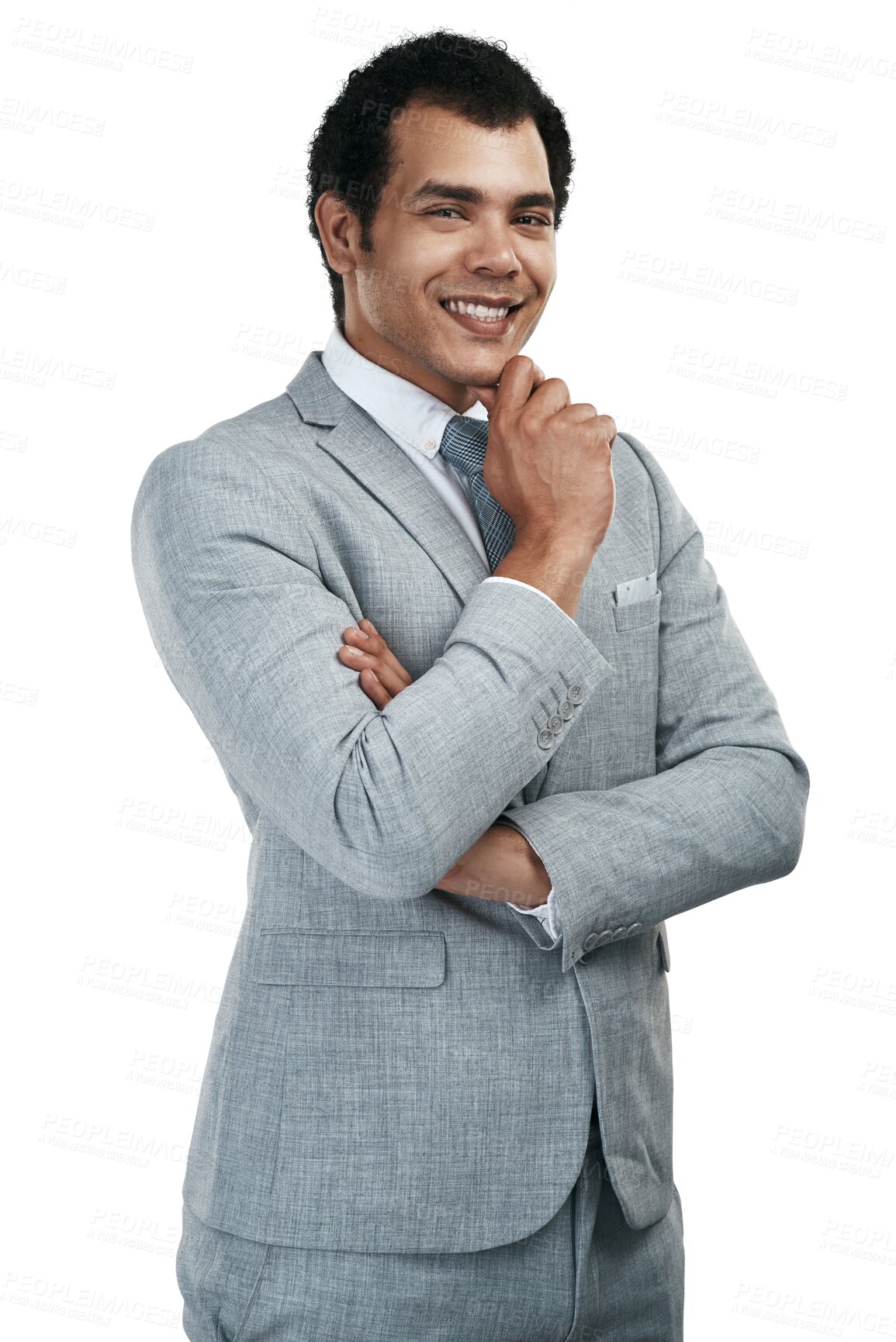 Buy stock photo Businessman, portrait and happy entrepreneur with success, motivation and smile on transparent, isolated or png background. Business, man and in professional suit for corporate career and work