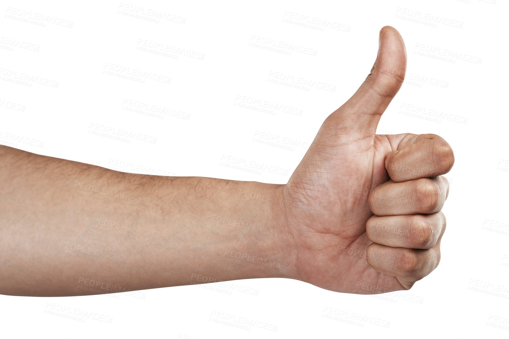 Buy stock photo Thumbs up, yes and success with hand of person on transparent background for winner, achievement and approval. Agreement, motivation and like emoji with closeup of man isolated on png for thank you