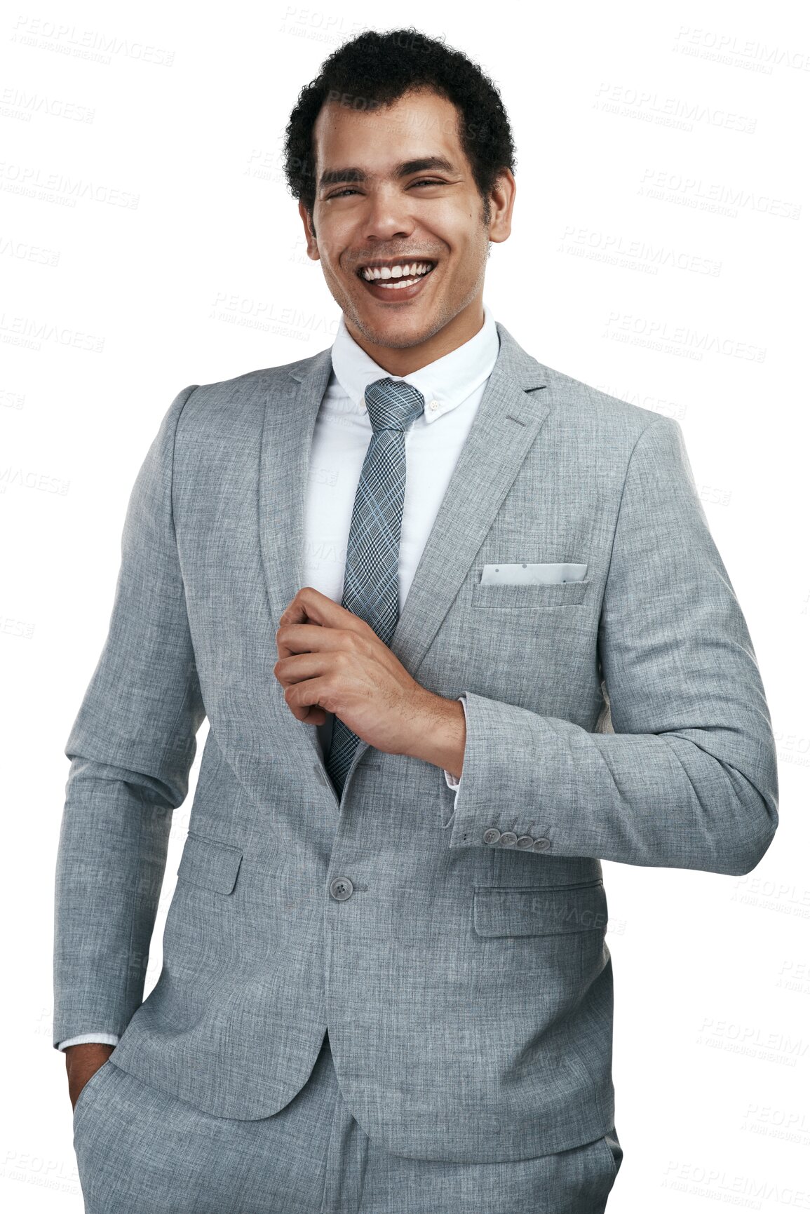 Buy stock photo Portrait, funny and business man laughing isolated on a transparent png background. Happy, professional entrepreneur and excited male person from Brazil laugh at comedy, joke or corporate humor.