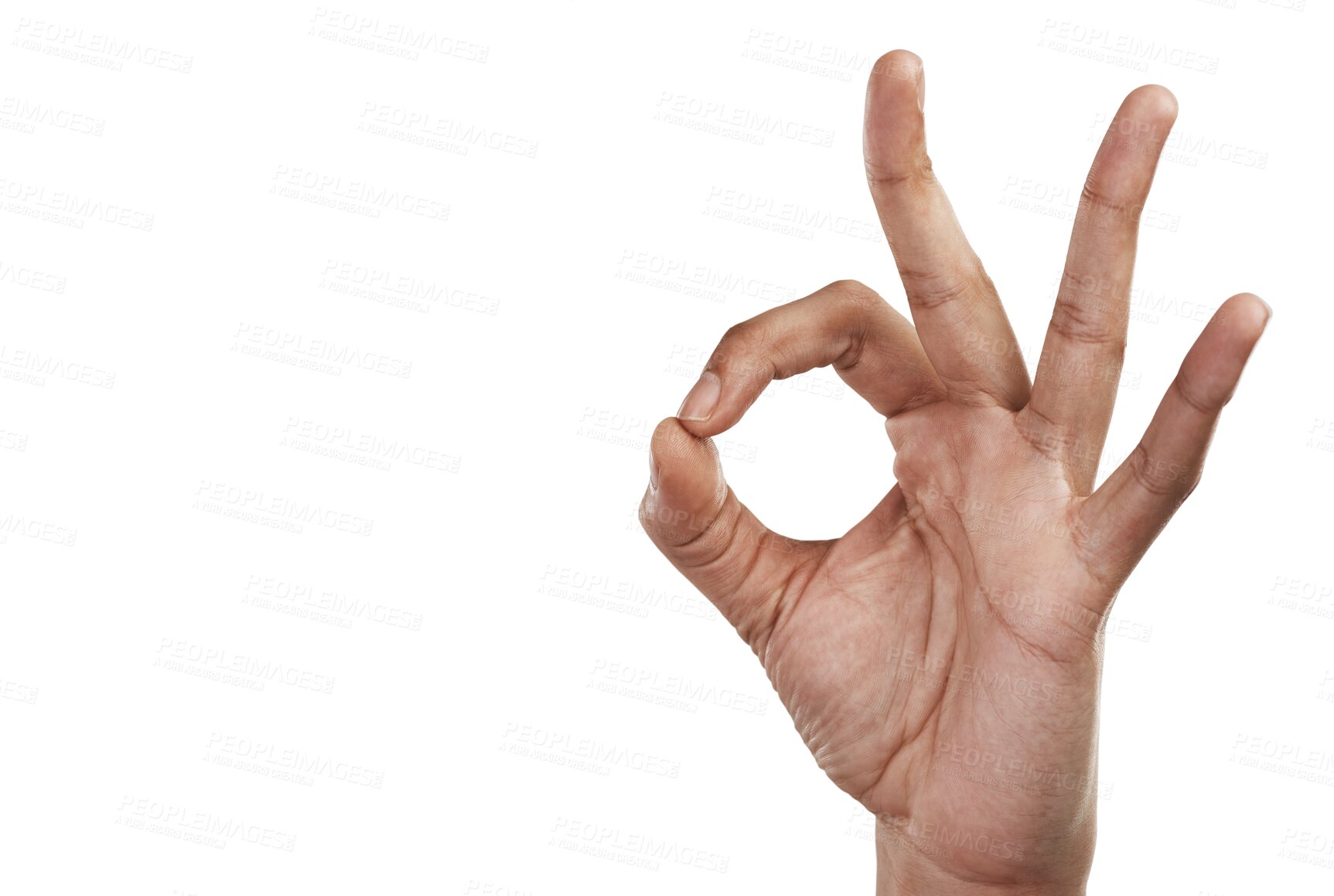 Buy stock photo Approve, perfect and hand with okay sign for agreement on isolated, PNG and transparent background. Yes emoji, support and closeup of gesture, icon and signal for approval, thank you and success