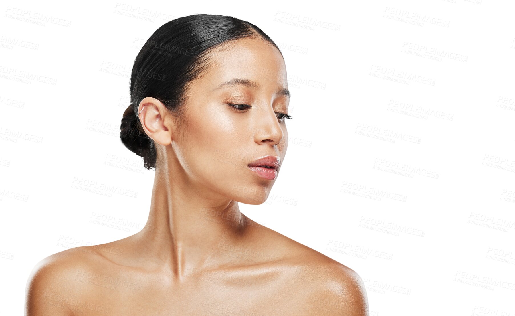 Buy stock photo Beauty, face and woman with skin glow, natural cosmetics and bodycare isolated on transparent png background. Skincare, dermatology and cosmetic care, female model and shine with grooming and facial