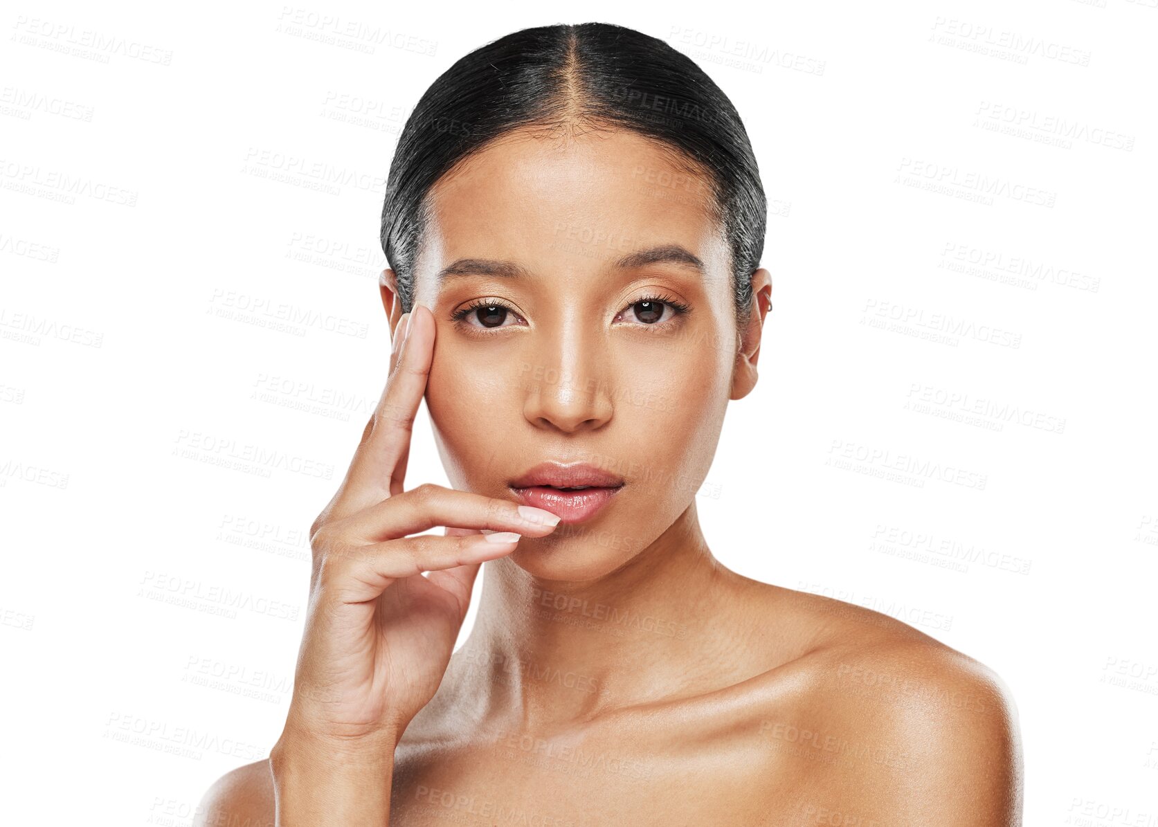 Buy stock photo Salon, skincare and portrait of woman for wellness on isolated, png and transparent background. Dermatology, beauty aesthetic and face of female person with natural cosmetics, makeup and glowing skin