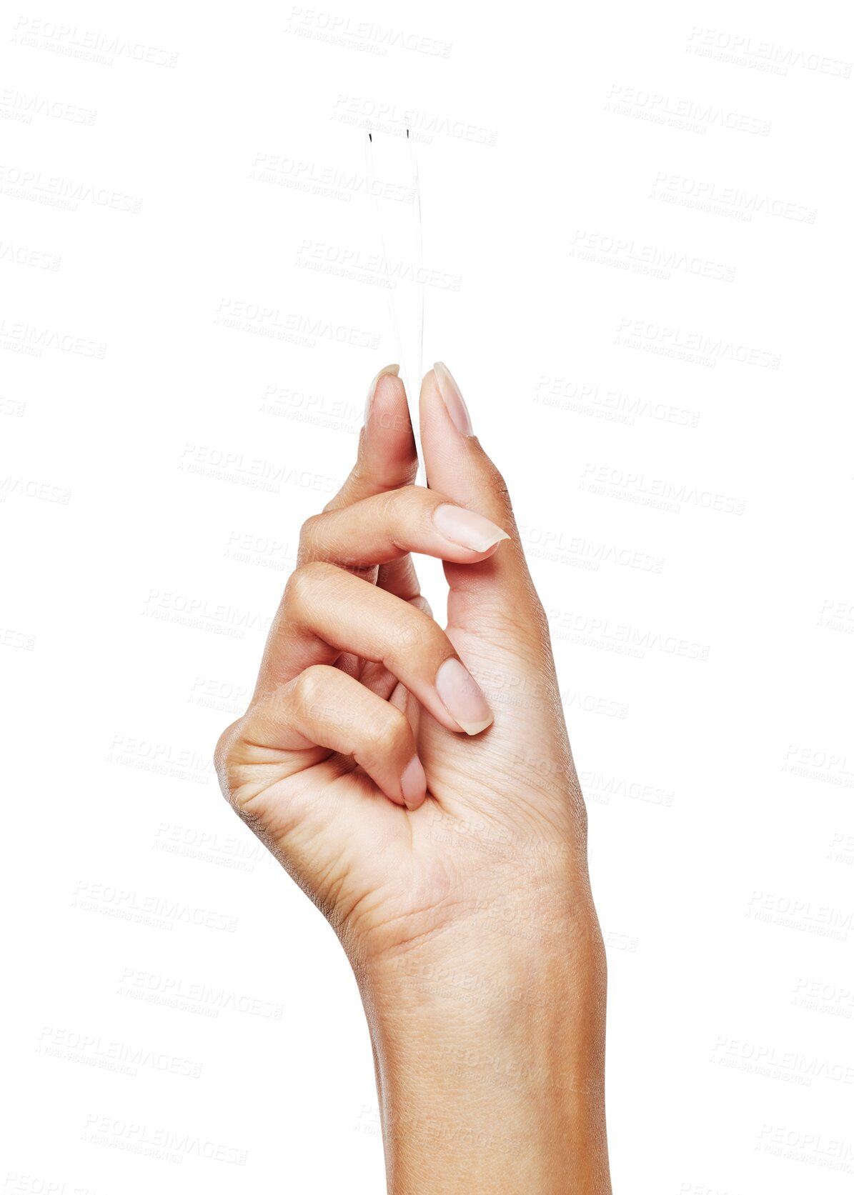 Buy stock photo Grooming, wellness and closeup of a hand with a tweezer for self care, health and beauty routine. Epilation, cosmetic product and zoom of a hair removal tool isolated by a transparent png background.