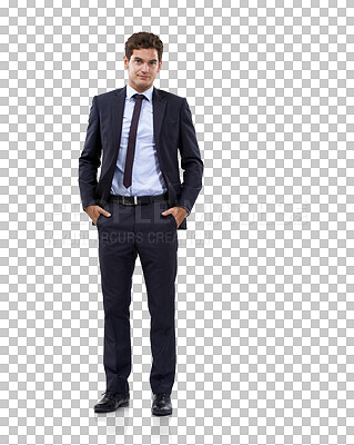 Buy stock photo Business man, happy portrait and professional style isolated on a transparent, png background. Corporate employee, worker and young male person with success and confidence in suit for work with smile