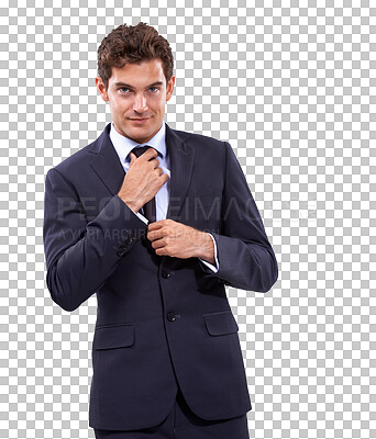 Buy stock photo Business man in suit, portrait and success with pride, power and confidence isolated on transparent png background. Corporate, businessman and job satisfaction, professional mindset and ambition