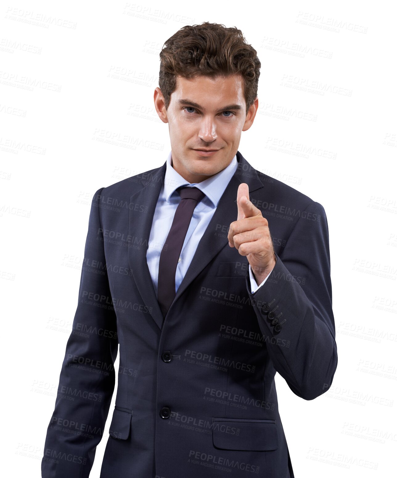 Buy stock photo Pointing at you, business man and portrait of professional isolated on a transparent, png background. Corporate employee or male person with hands or finger gun for choice, decision or accountability