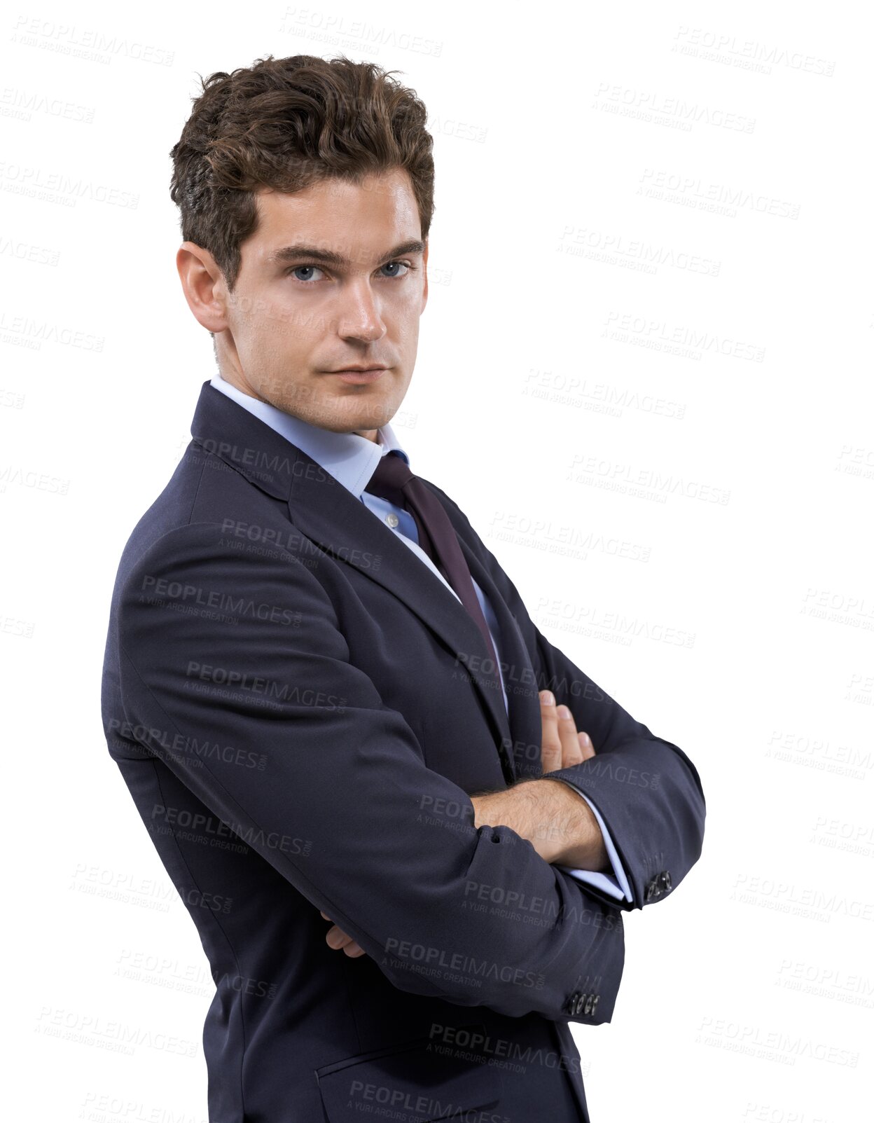 Buy stock photo Arms crossed, business man and serious for work isolated on a transparent, png background. Professional, employee and male person with confidence and corporate suit for career and job success