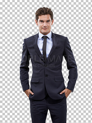 Buy stock photo Business man, job portrait and professional style isolated on a transparent, png background. Corporate employee, worker and male person with success and confidence in suit ready to work with smile