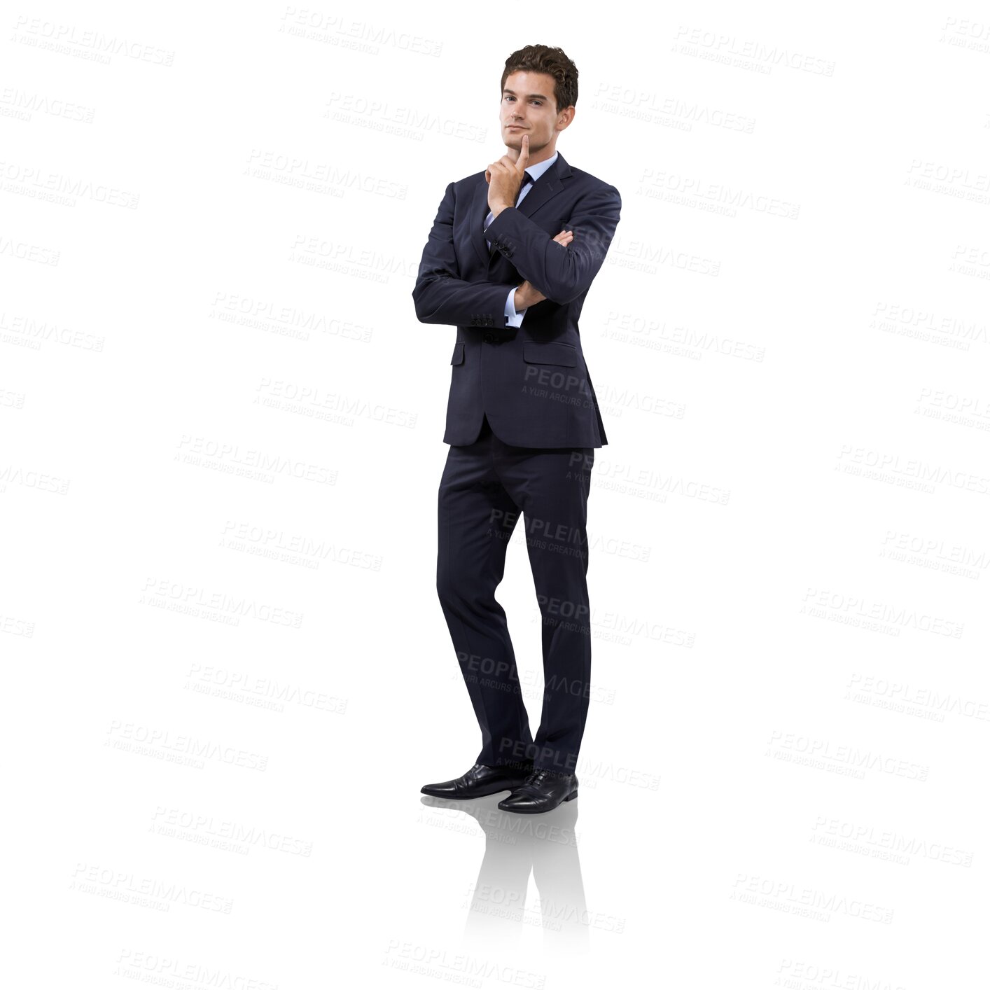 Buy stock photo Thinking, choice and portrait of business man on transparent background for news, confused and decision. Idea, planning and doubt with employee isolated on png for solution, strategy and wondering