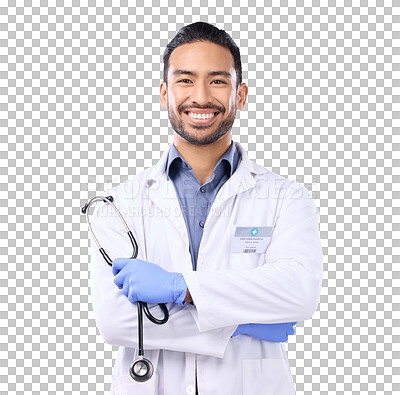 Portrait, Asian man and doctor with stethoscope, success and mot