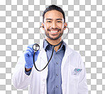 Medical doctor, portrait man or stethoscope for support on healt