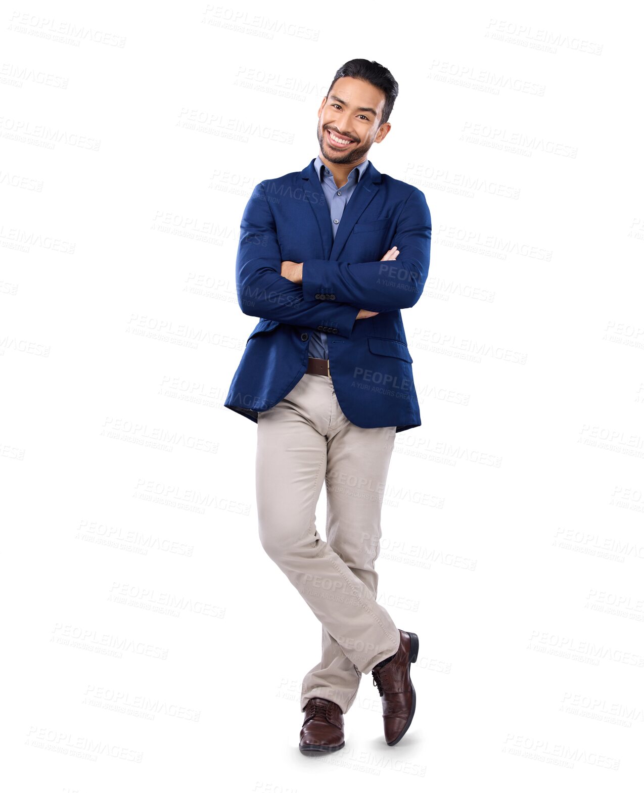 Buy stock photo Portrait, corporate and arms crossed with a business man isolated on a transparent background in a suit. Management, trust and mindset with a happy young male lawyer on PNG for a legal trial