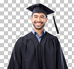 Graduation portrait of asian man isolated on studio background f