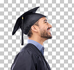 University, graduation and man with success, knowledge and guy a