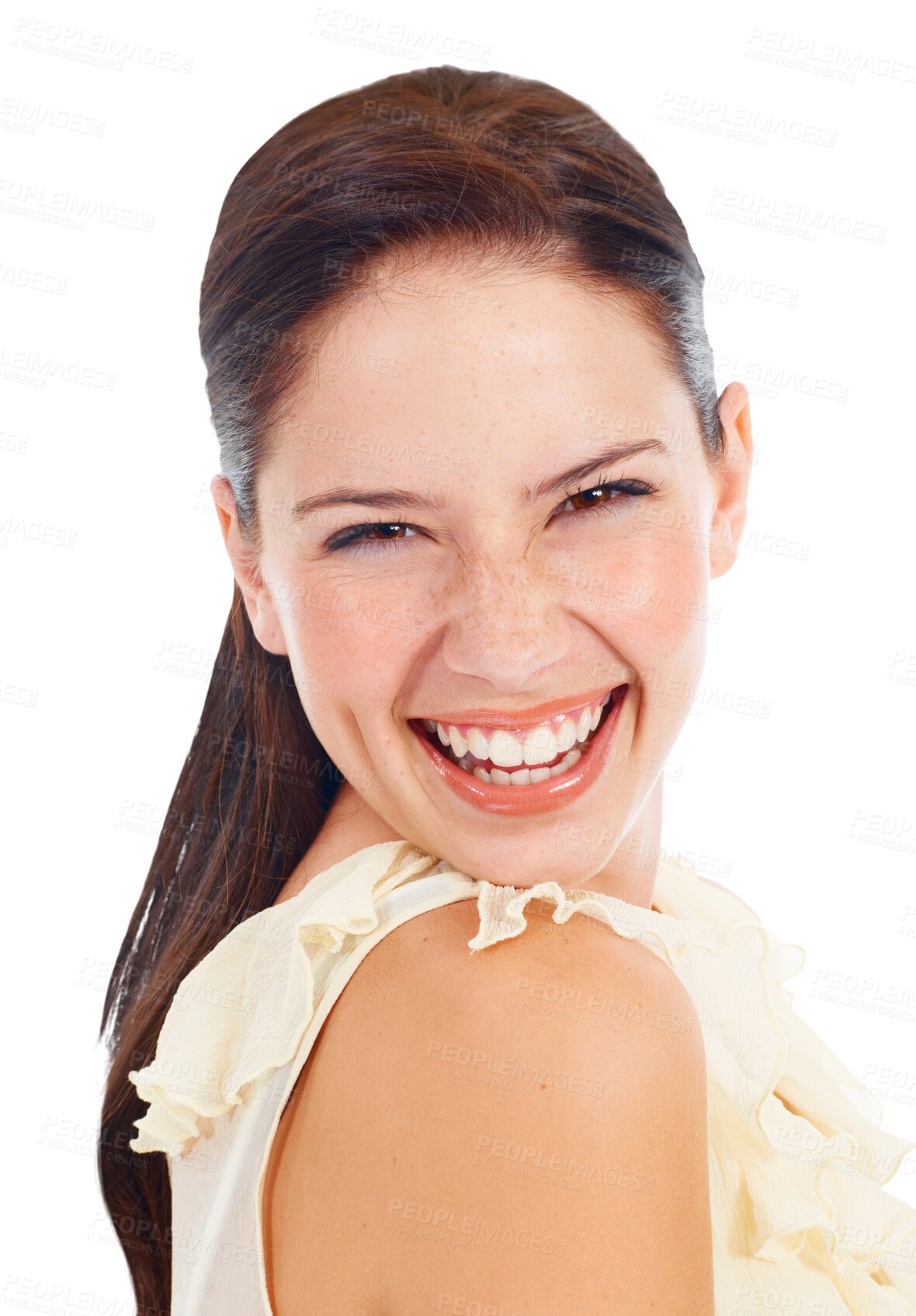 Buy stock photo Portrait, beauty and funny with a woman laughing isolated on a transparent background for fashion or style. Face, trendy and comedy with a young female comic on PNG for humor or carefree joking