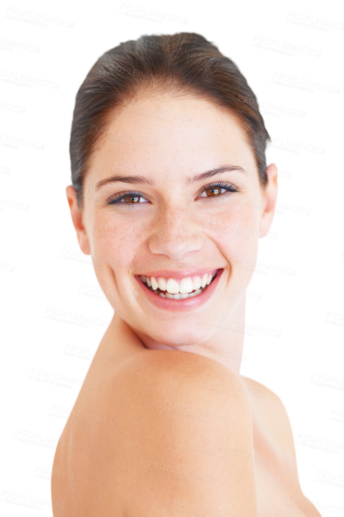 Buy stock photo Skincare, portrait and a woman and smile isolated against a transparent png background. Cosmetology or natural beauty, skin treatment or selfcare and young female person happy for health wellness