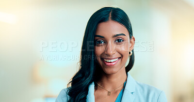 Satisfied, confident entrepreneur doing an online training for a remote, distance job. Closeup face portrait of a successful business woman standing and smiling against a bokeh, copyspace background.