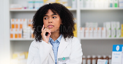 Buy stock photo Medical Professional working at chemist ready to give great healthcare customer service to sick patients. Happy female nurse happy to help people get medicine treatment at her pharmacy retail store