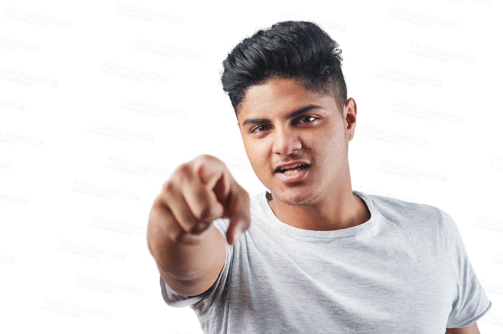 Buy stock photo Hey you, choice and man in portrait with yes in png or isolated and transparent background in india. Pointing, offer and male person with decision with motivation or emoji, commercial, promotion.