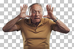 PNG Studio shot of an elderly man getting a big shock against a grey background