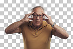 PNG Studio shot of an elderly man in disbelief against a grey background
