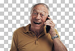 PNG Studio shot of an elderly man using his cellphone against a grey background
